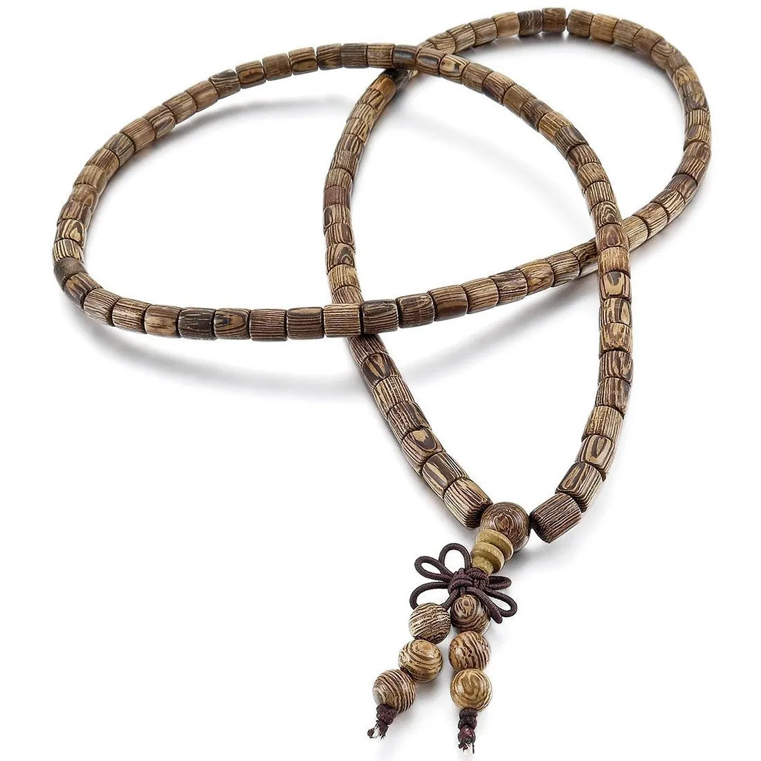 108 Cylindrical Wenge Wood Mala Beads Bracelet Prayer Buddhist Beaded Bracelet Knotting Spiritual