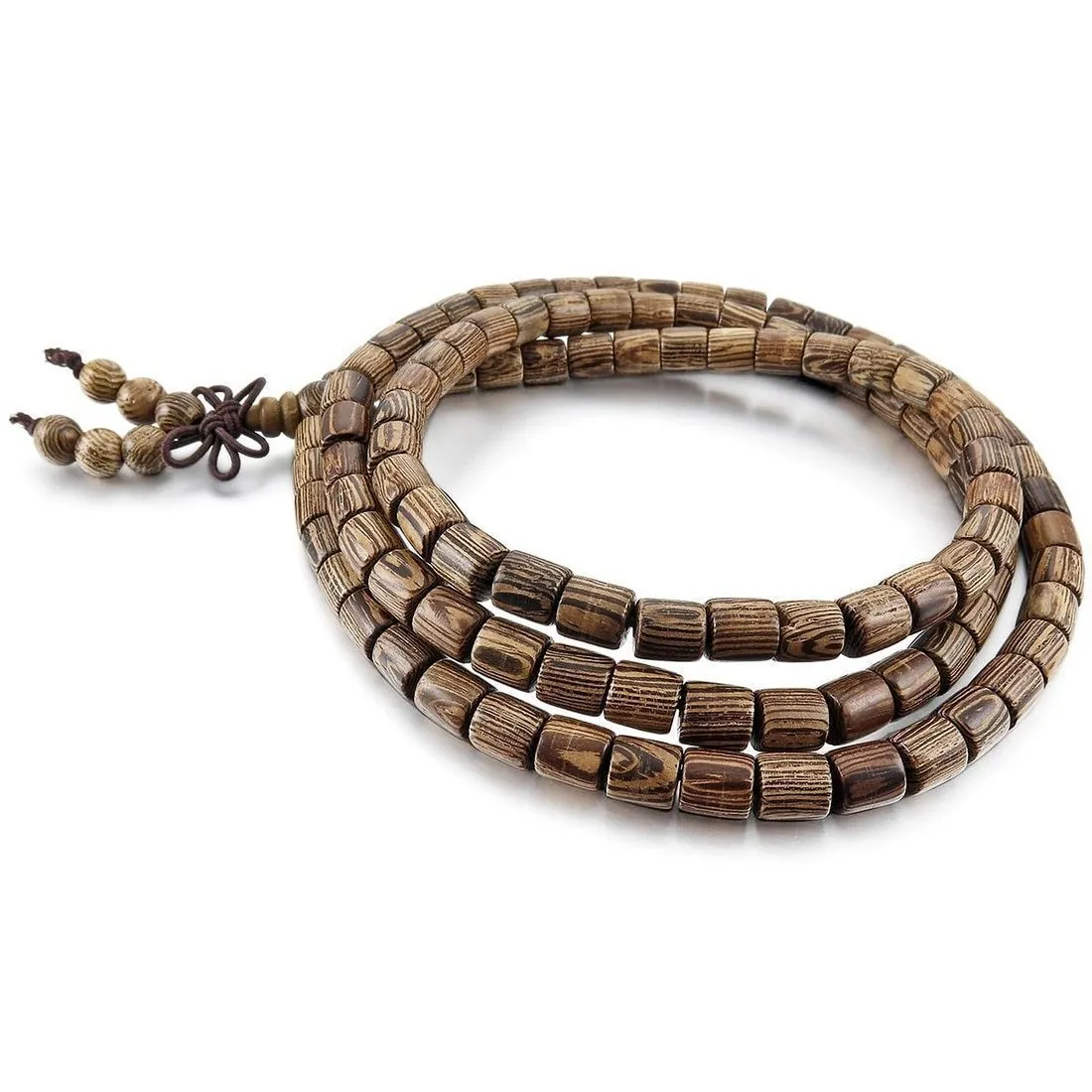 108 Cylindrical Wenge Wood Mala Beads Bracelet Prayer Buddhist Beaded Bracelet Knotting Spiritual