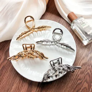 11.5cm Jumbo Metal Hair Clamp Ins Style Vintage Gold Plated Bow Knot Feather Barrette Alloy Hair Claw Accessories For Thick Hair