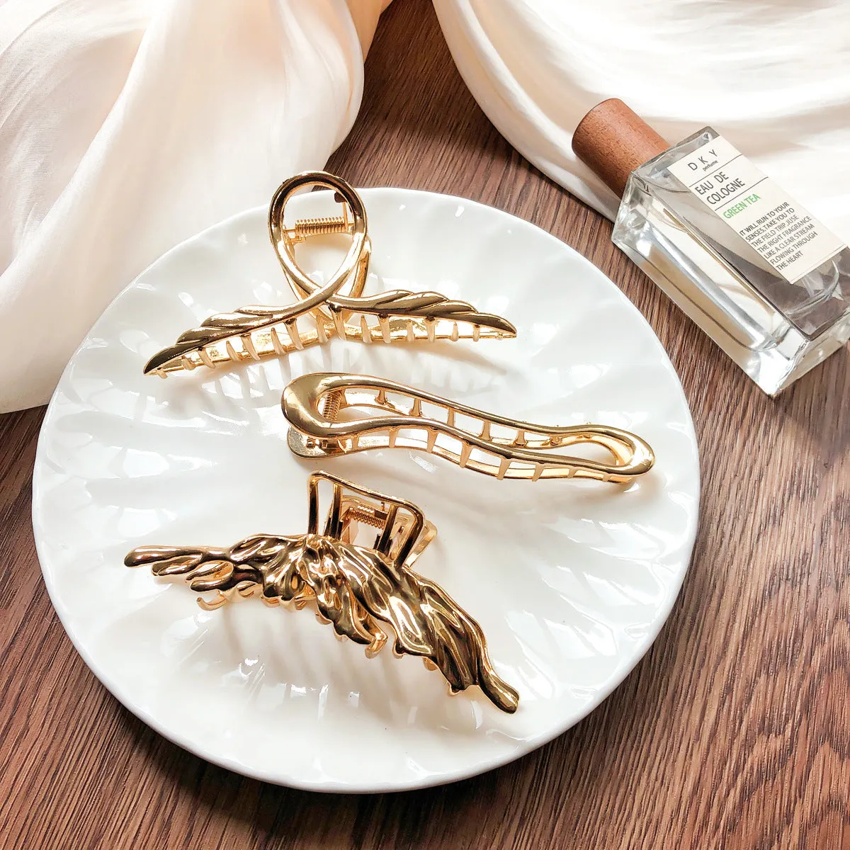 11.5cm Jumbo Metal Hair Clamp Ins Style Vintage Gold Plated Bow Knot Feather Barrette Alloy Hair Claw Accessories For Thick Hair