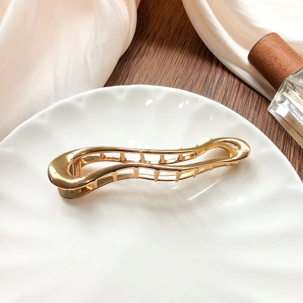 11.5cm Jumbo Metal Hair Clamp Ins Style Vintage Gold Plated Bow Knot Feather Barrette Alloy Hair Claw Accessories For Thick Hair