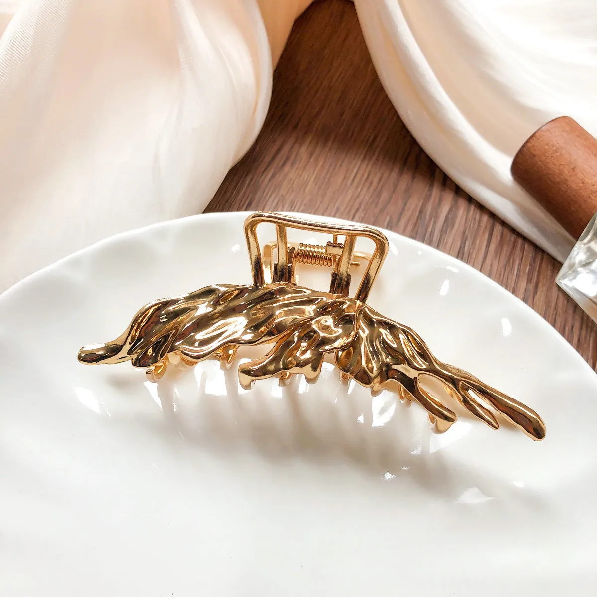 11.5cm Jumbo Metal Hair Clamp Ins Style Vintage Gold Plated Bow Knot Feather Barrette Alloy Hair Claw Accessories For Thick Hair