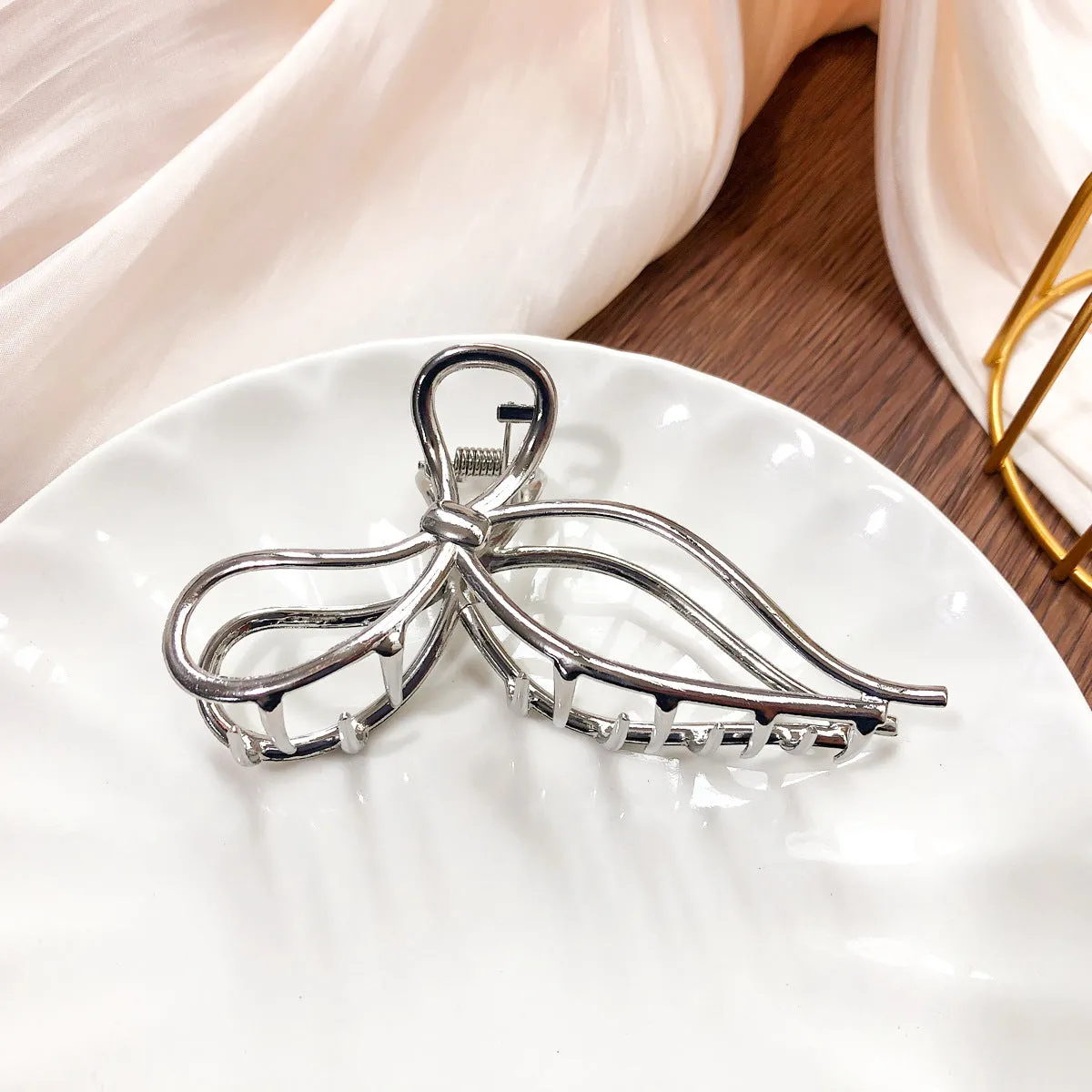 11.5cm Jumbo Metal Hair Clamp Ins Style Vintage Gold Plated Bow Knot Feather Barrette Alloy Hair Claw Accessories For Thick Hair