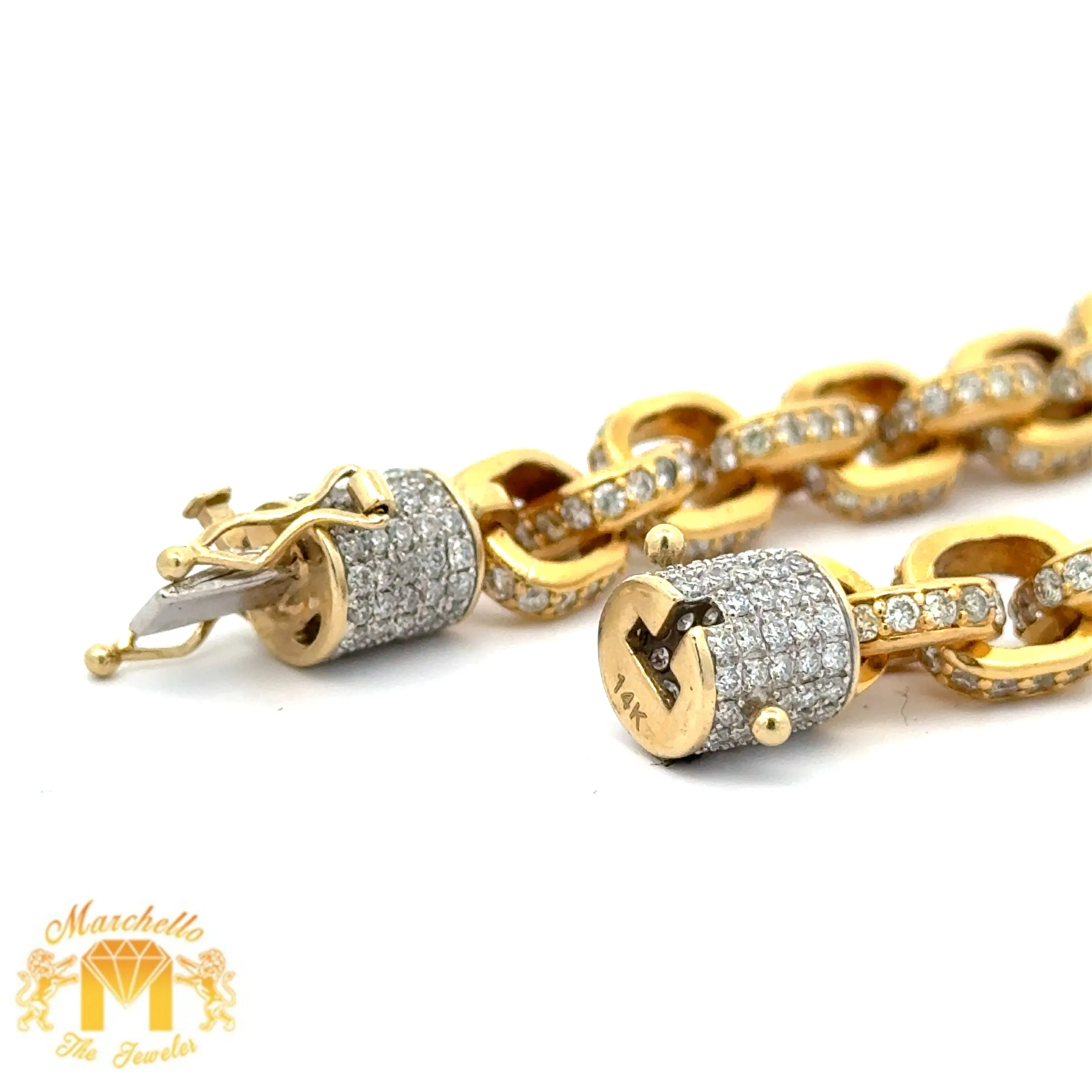12.30ct diamonds 14k Yellow Gold Fancy Link Bracelet with Round Diamonds
