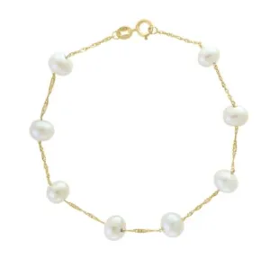 14 Karat Yellow Tin Cup Pearls Bracelet
