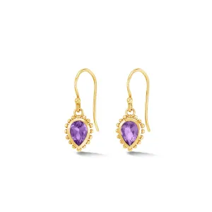 14k Gold Anemone Small Teardrop Earrings with Amethyst