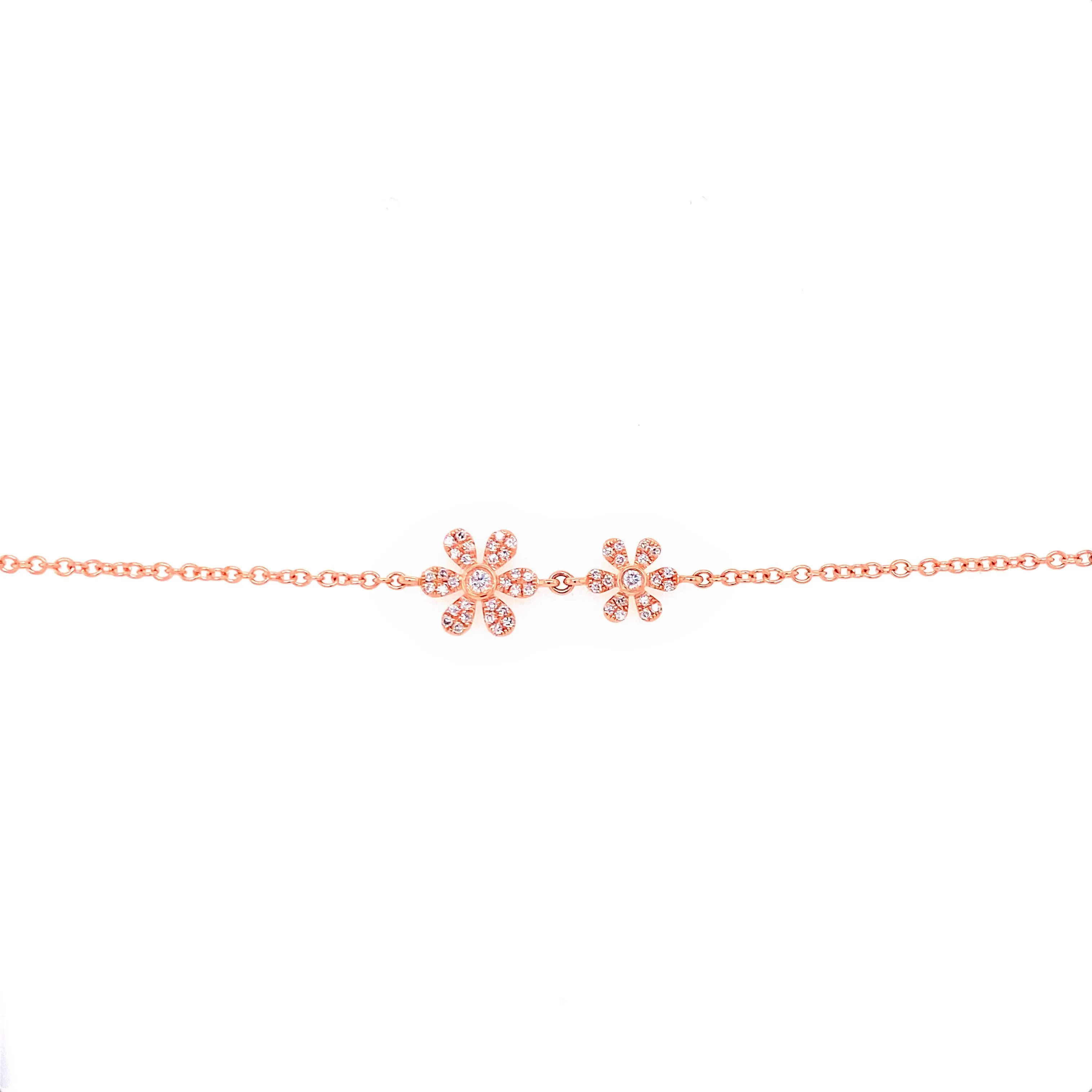 14K Rose Gold Diamond Double Flower Bracelet