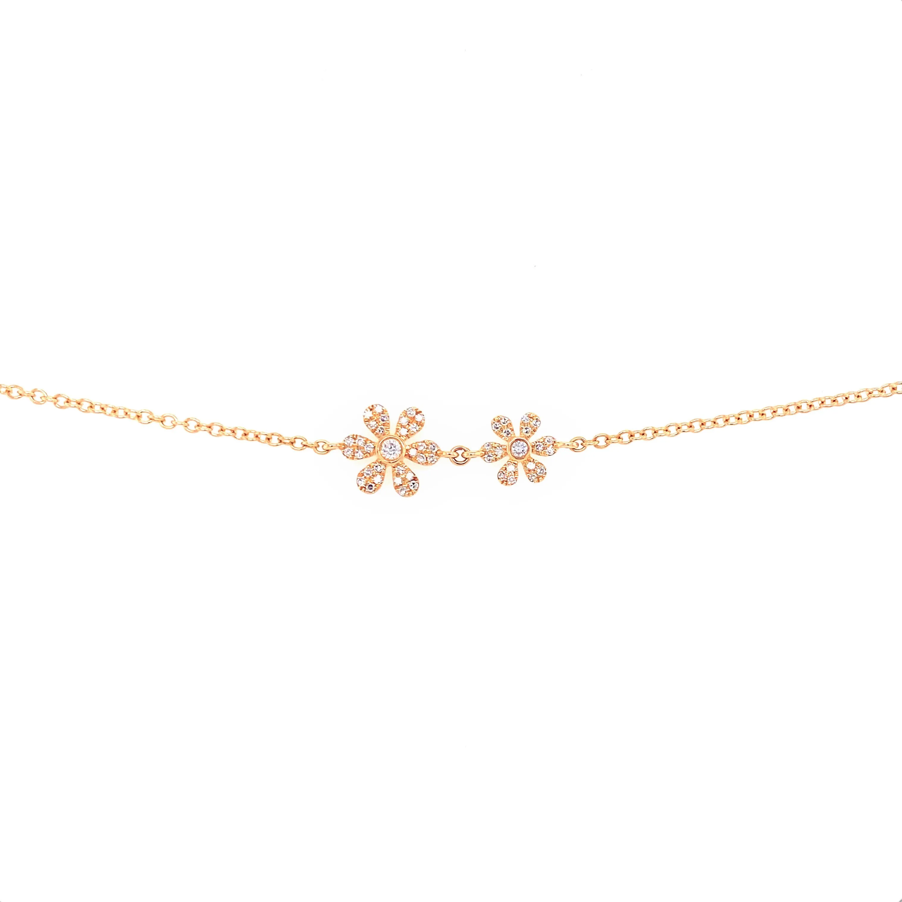 14K Rose Gold Diamond Double Flower Bracelet