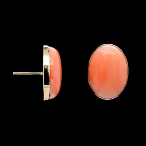 14K Yellow Gold Estate Pink Coral Earrings