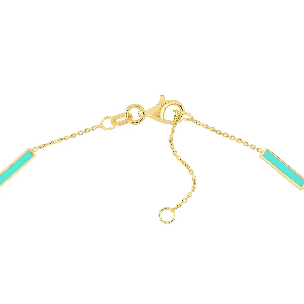14K Yellow Gold Lt Turquoise Enamel Alternating Bar Anklet