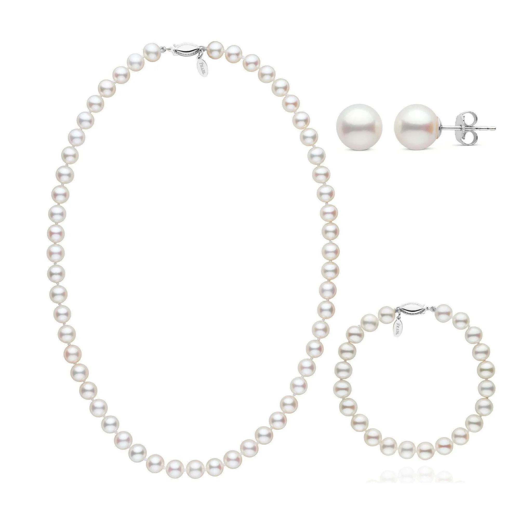 18 Inch 3 Piece 7.5-8.0 mm White Freshadama Freshwater Pearl Set