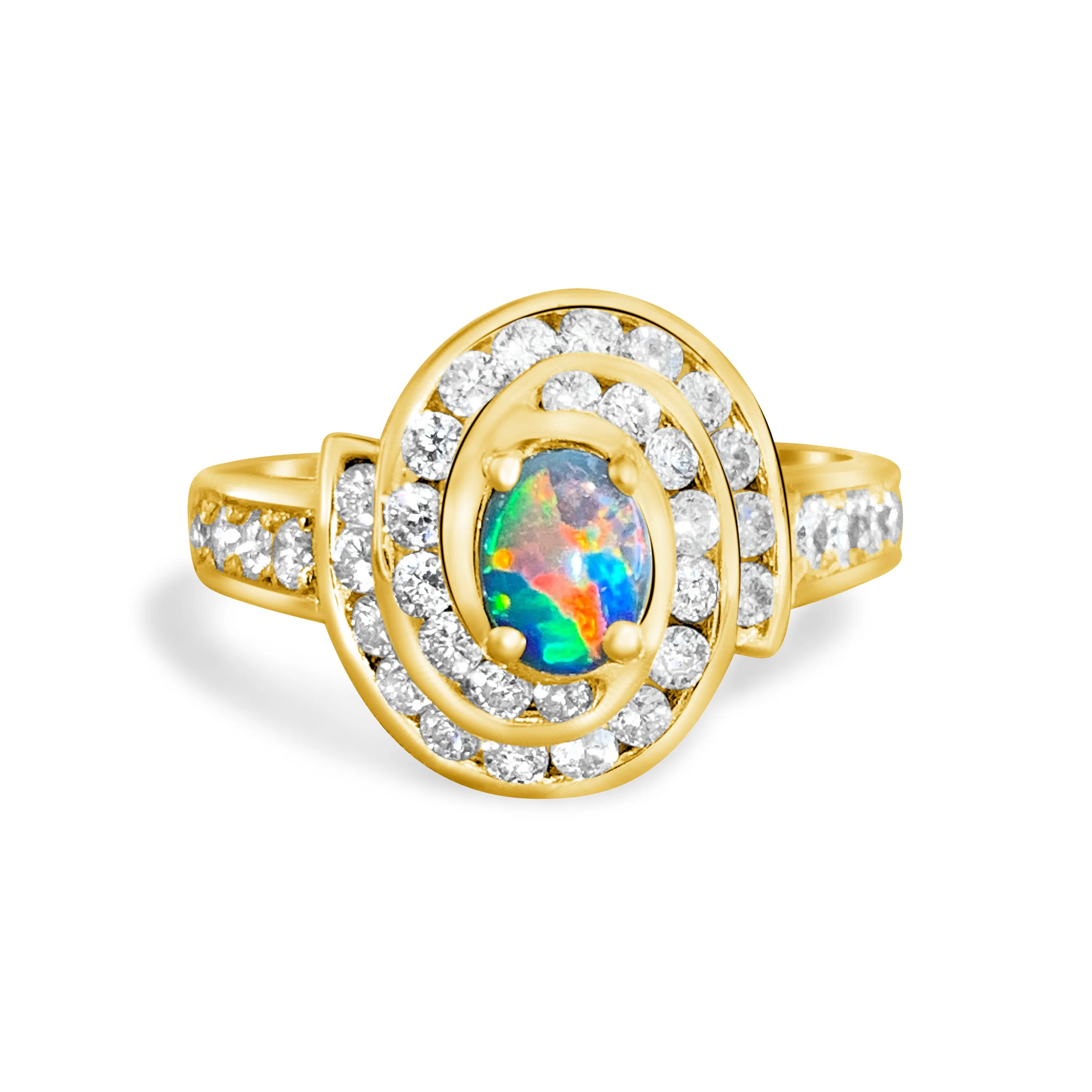 18kt Yellow Gold cluster Black Opal 0.3 Diamonds 0.44 ring