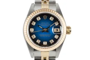 1997 Rolex Ladie Two Tone DayDate 69173 with Factory Blue Vignette Diamond Dial