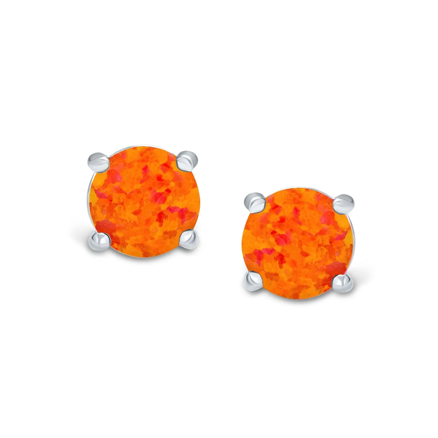 1CT Lab Created Fire Opal Round Solitaire Stud Earrings Sterling Silver 6MM