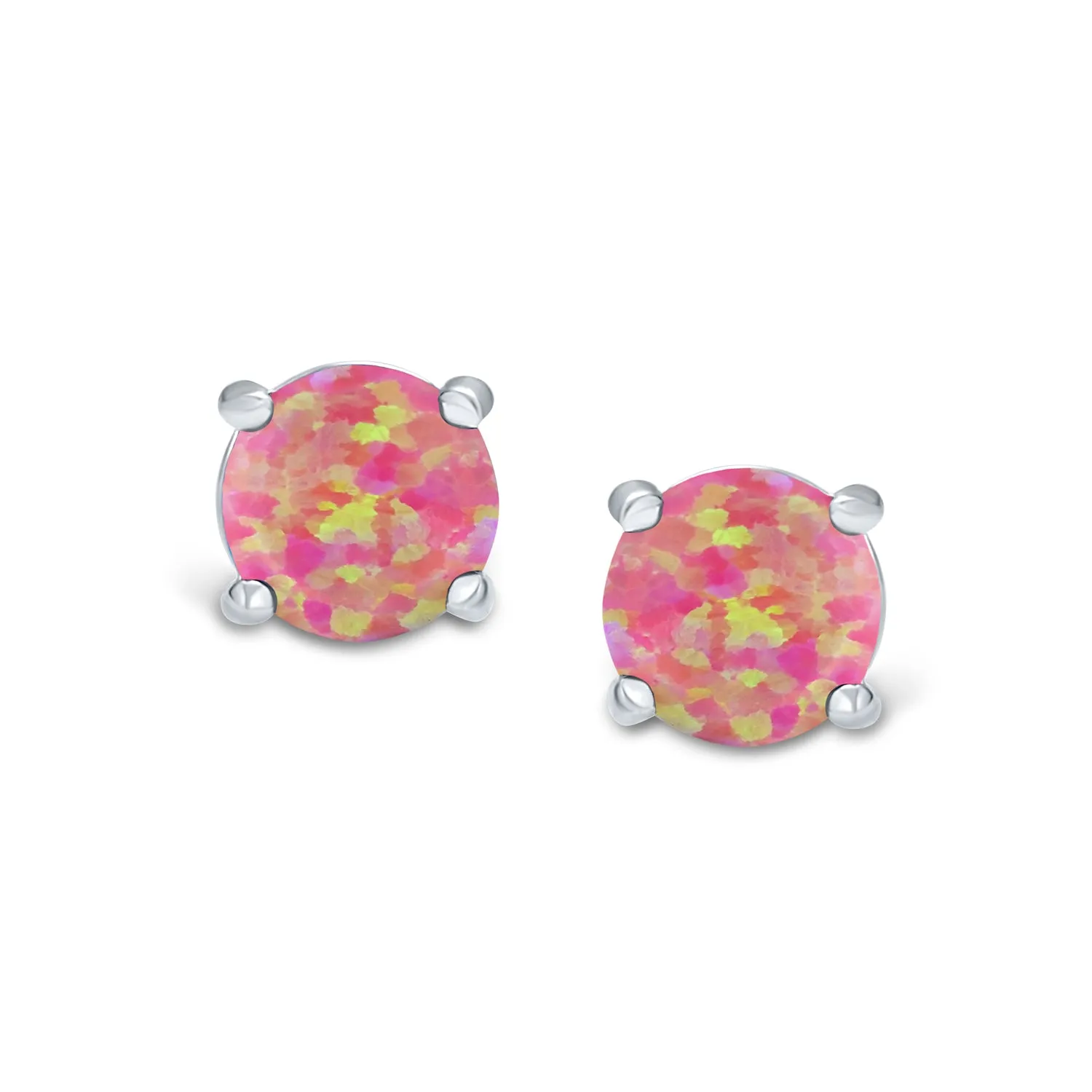 1CT Lab Created Fire Opal Round Solitaire Stud Earrings Sterling Silver 6MM