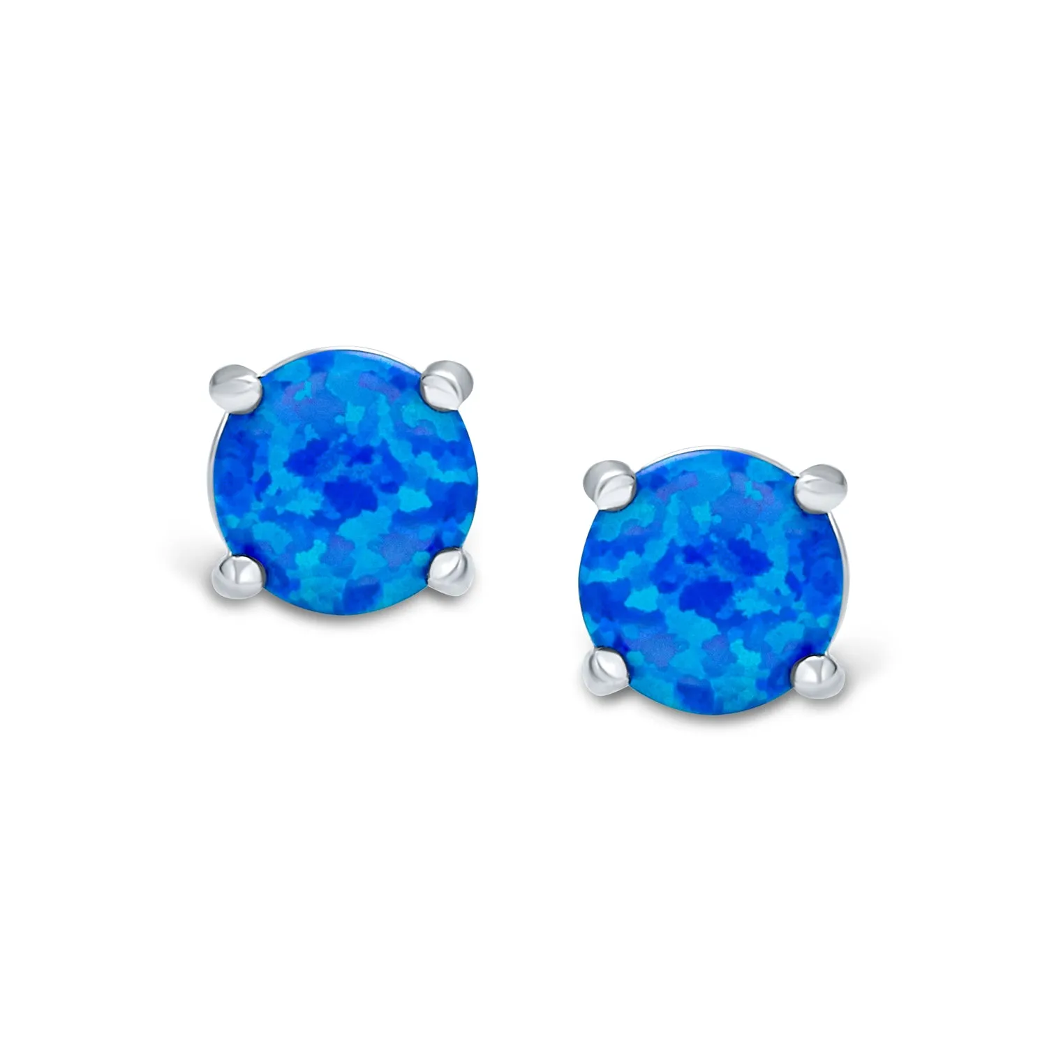 1CT Lab Created Fire Opal Round Solitaire Stud Earrings Sterling Silver 6MM