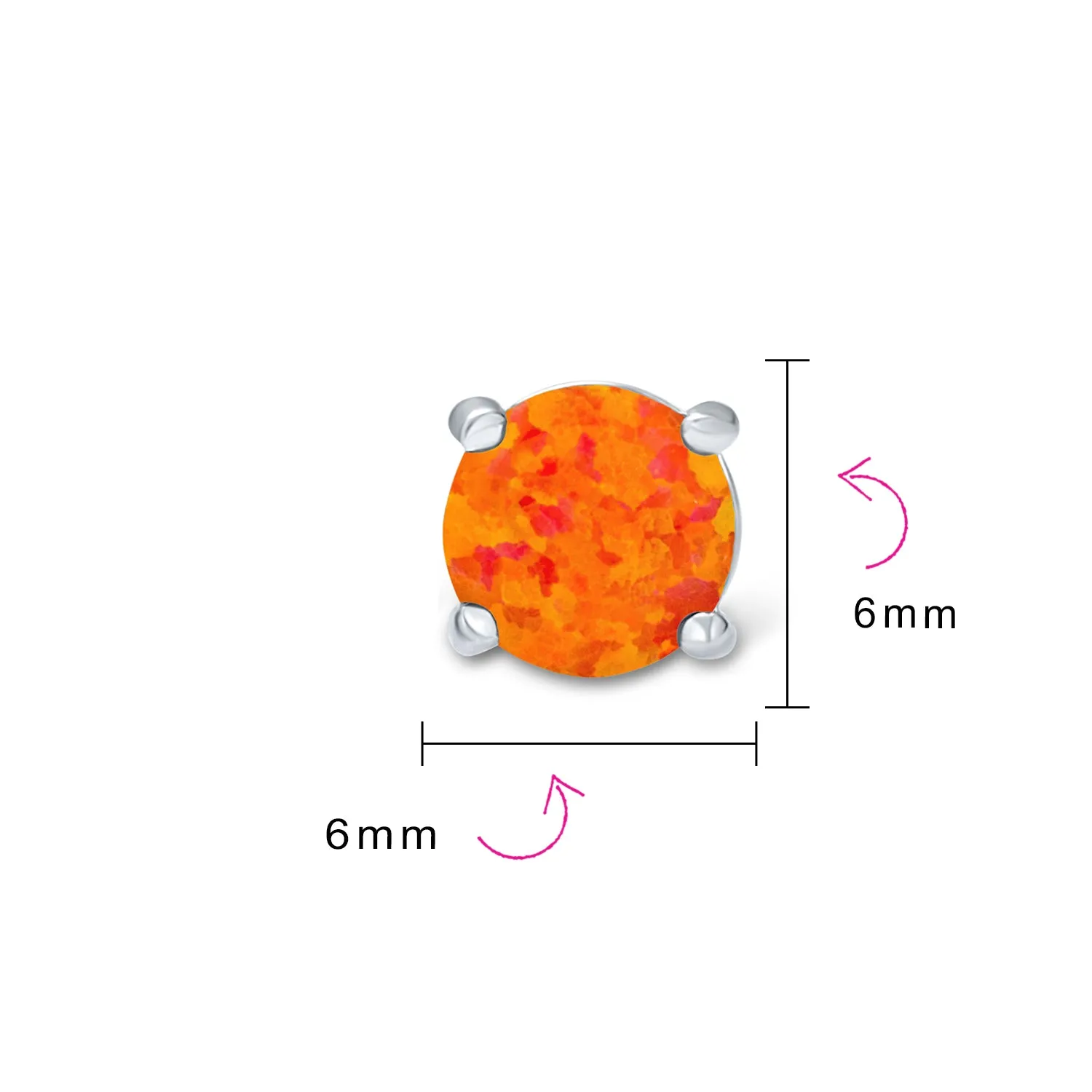 1CT Lab Created Fire Opal Round Solitaire Stud Earrings Sterling Silver 6MM