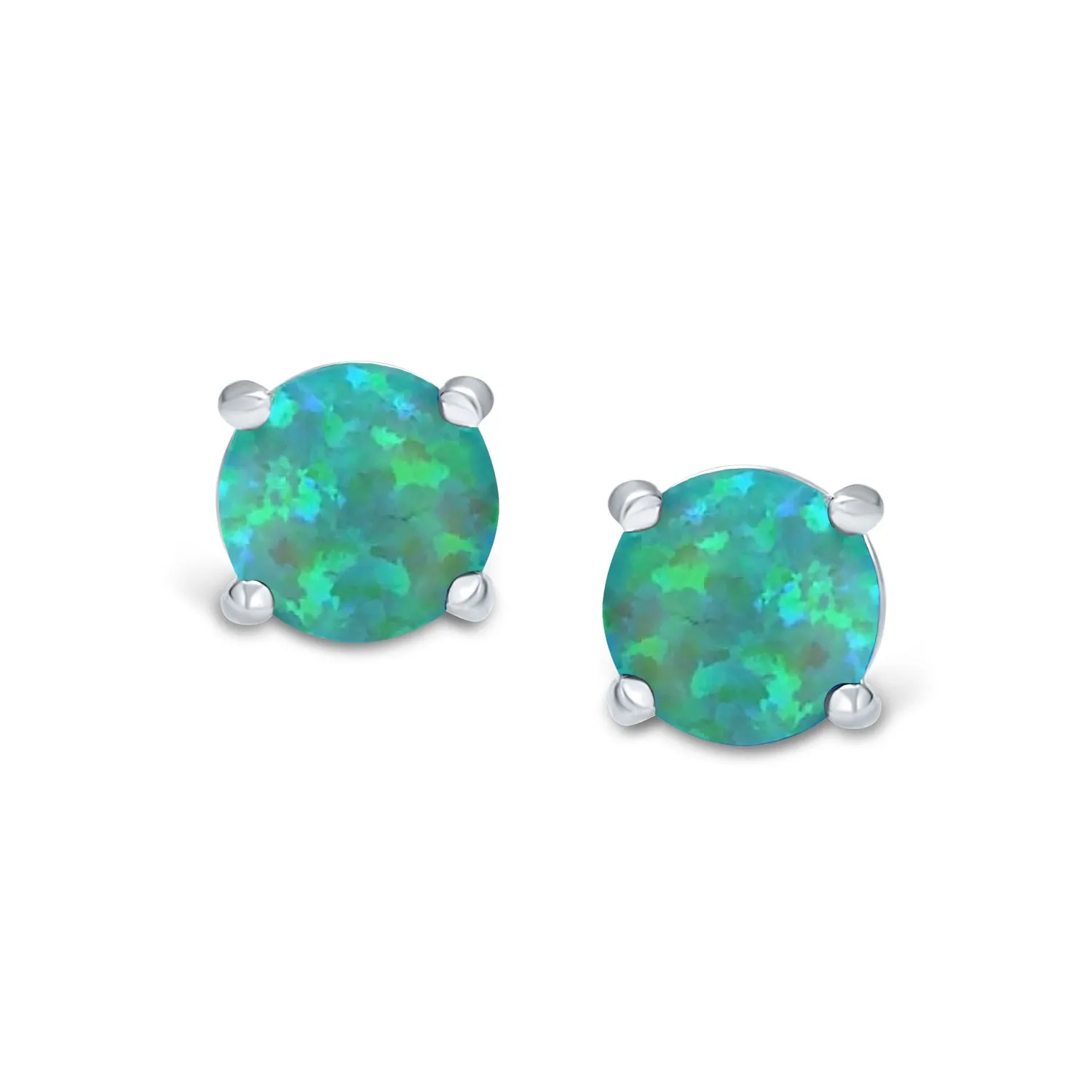 1CT Lab Created Fire Opal Round Solitaire Stud Earrings Sterling Silver 6MM