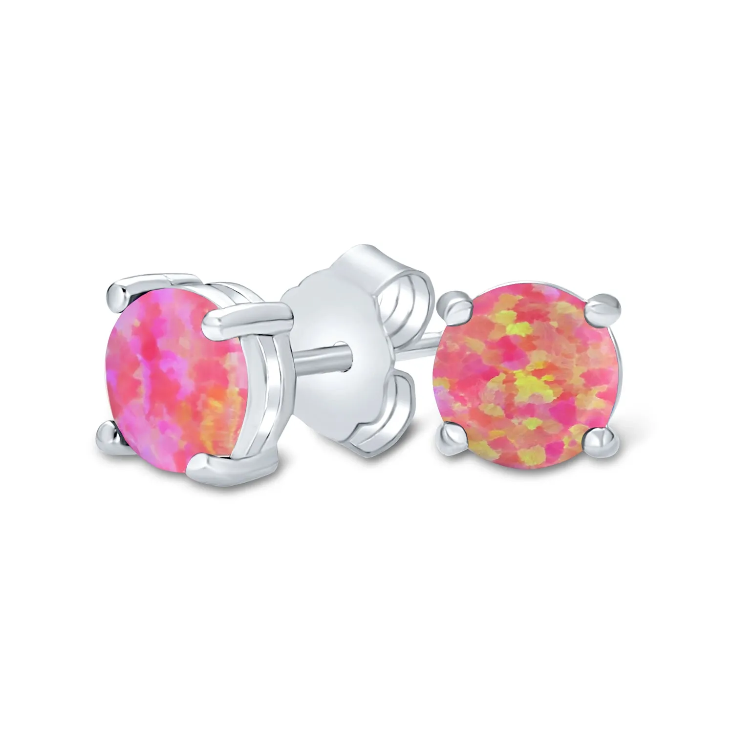 1CT Lab Created Fire Opal Round Solitaire Stud Earrings Sterling Silver 6MM