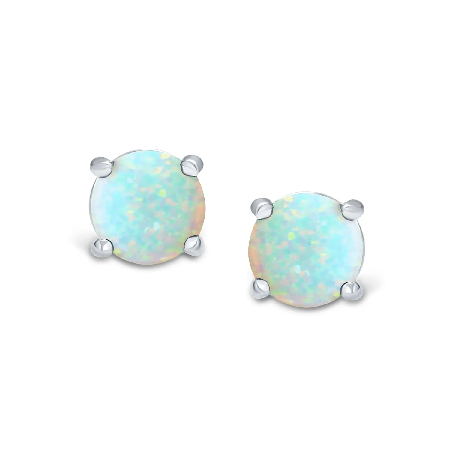 1CT Lab Created Fire Opal Round Solitaire Stud Earrings Sterling Silver 6MM