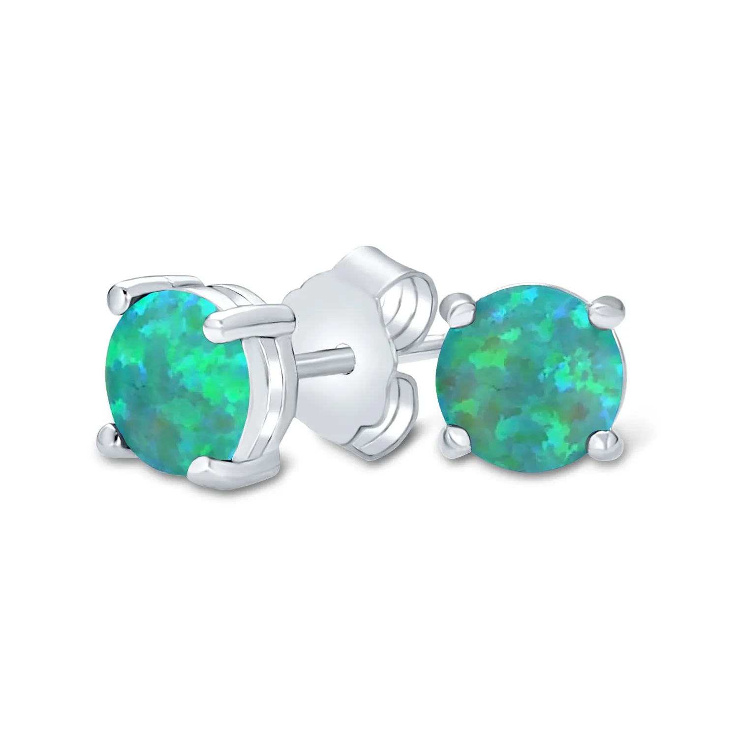 1CT Lab Created Fire Opal Round Solitaire Stud Earrings Sterling Silver 6MM