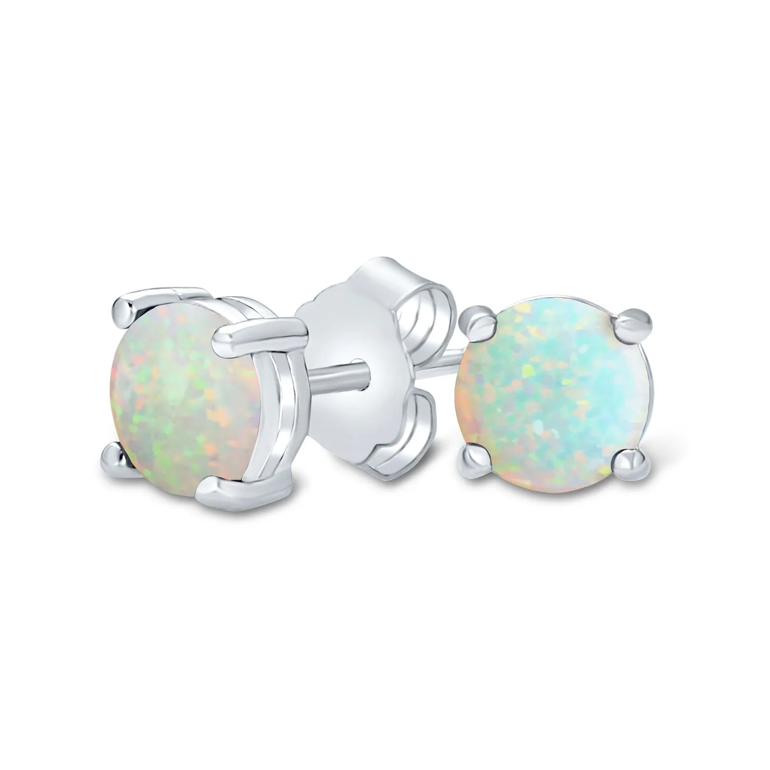 1CT Lab Created Fire Opal Round Solitaire Stud Earrings Sterling Silver 6MM