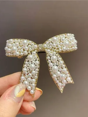 1pc Beautiful Elegant Pearl Bow Hair Clip for Women Barrette Styling Hair