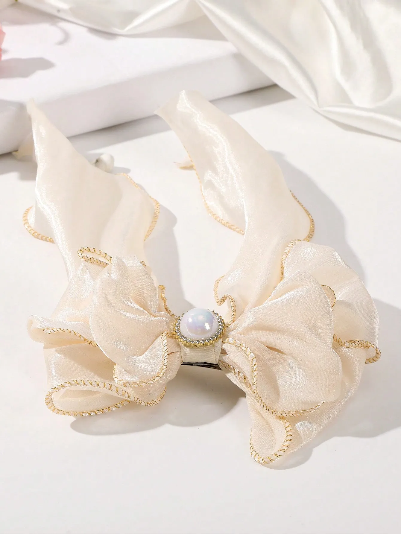 1pc Pearl & Bow Decor Large French Clip for Women Barrette Styling Hair