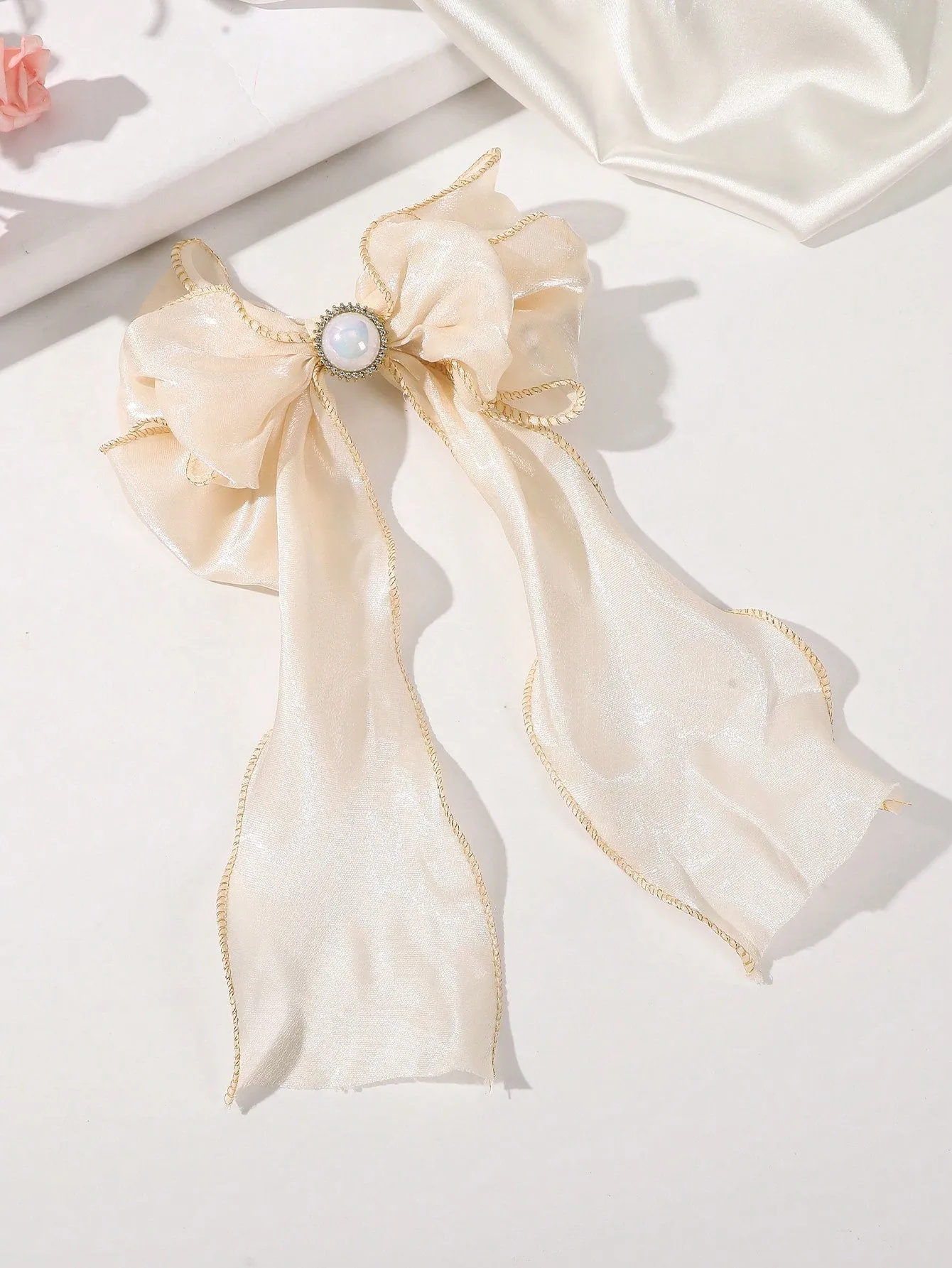1pc Pearl & Bow Decor Large French Clip for Women Barrette Styling Hair