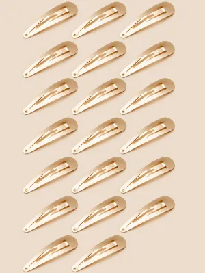 20pcs Water-Drop Shaped Gold-tone Snap Clip for Women Barrette Styling Hair