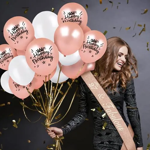 27th Birthday Decorations for Women Including 27th Birthday Sash and Tiara for Women, 27th Birthday Candles and Cake Topper, Rose Gold 27th Birthday Gifts for Women Birthday Decorations Favor Supplies