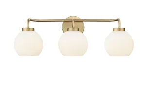 3 Lamps Oprah Vanity Light - Vintage Brass - Opal Ribbed Glass - 24in. Wide