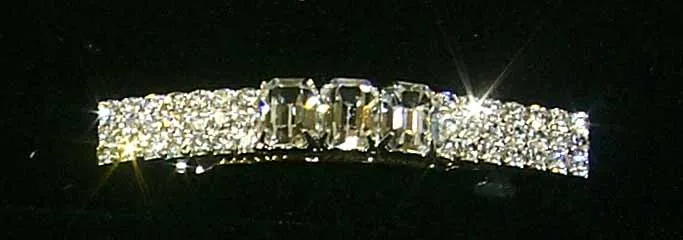 3 Row Rhinestone and Octagon Crystal Barrette - #6446