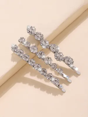 3pcs Shiny Rhinestone Decor Bobby Pin for Women Barrette Styling Hair