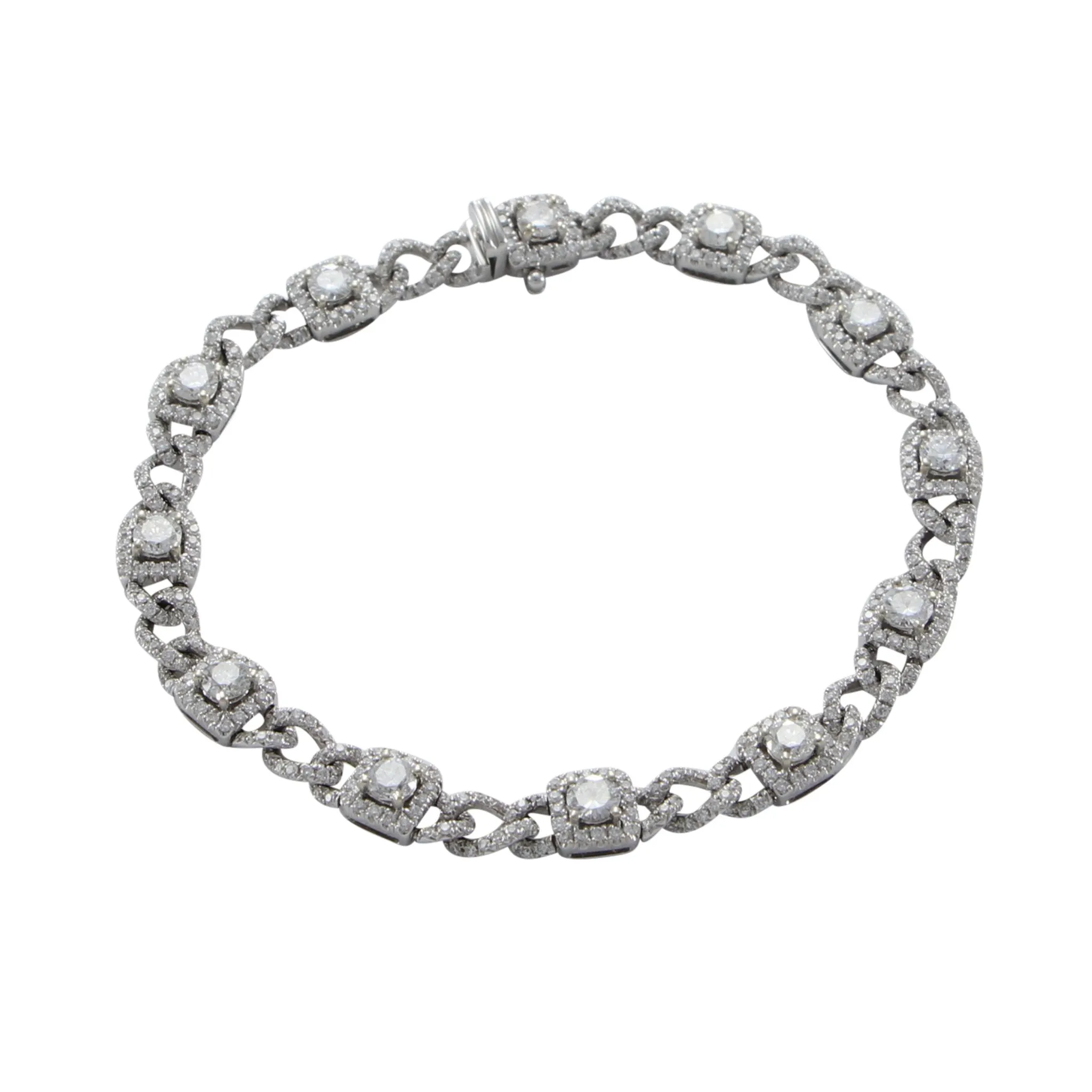 4.23CTW Halo Diamond Pave Bracelet 18k White Gold Twist Cuban Curb Chain Link