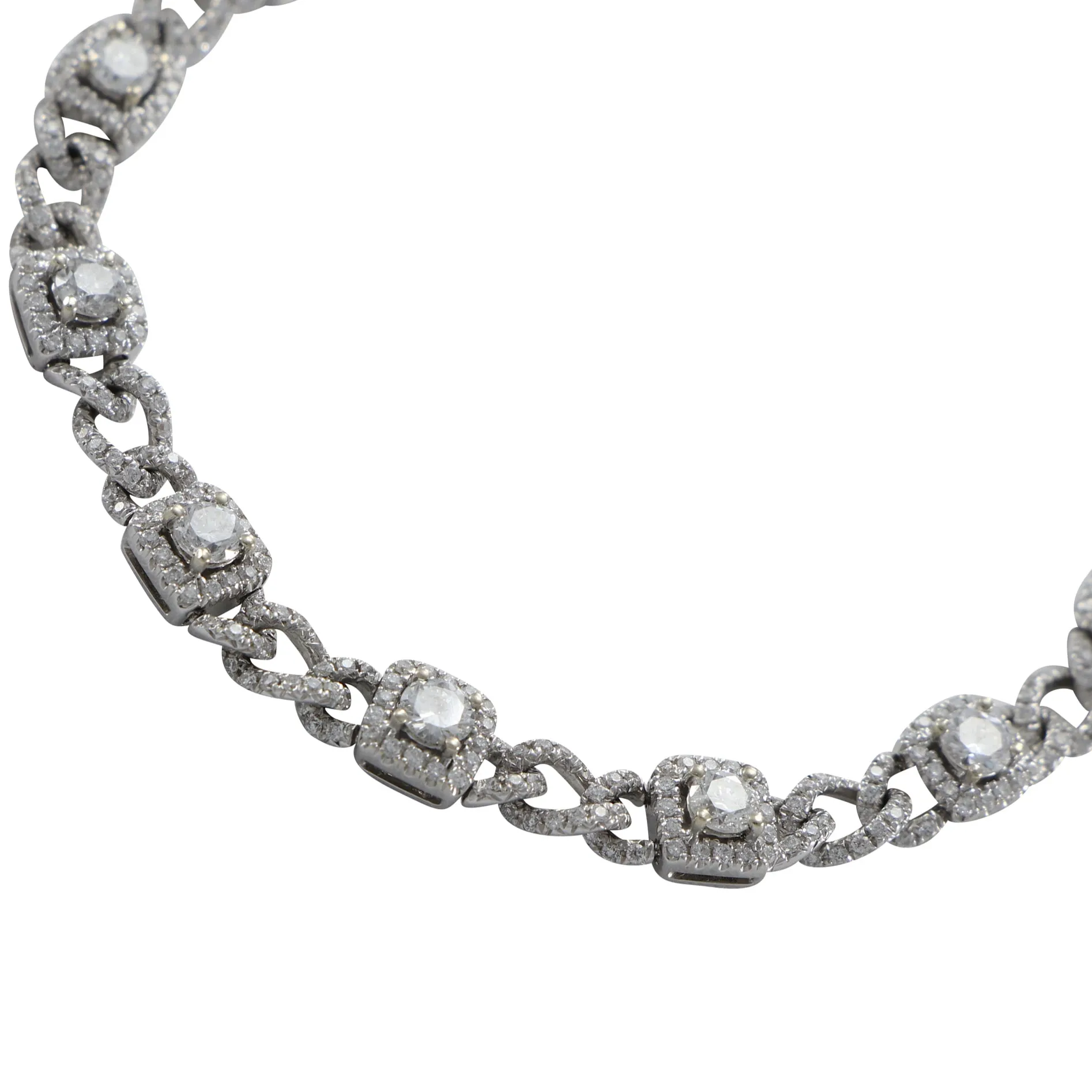4.23CTW Halo Diamond Pave Bracelet 18k White Gold Twist Cuban Curb Chain Link