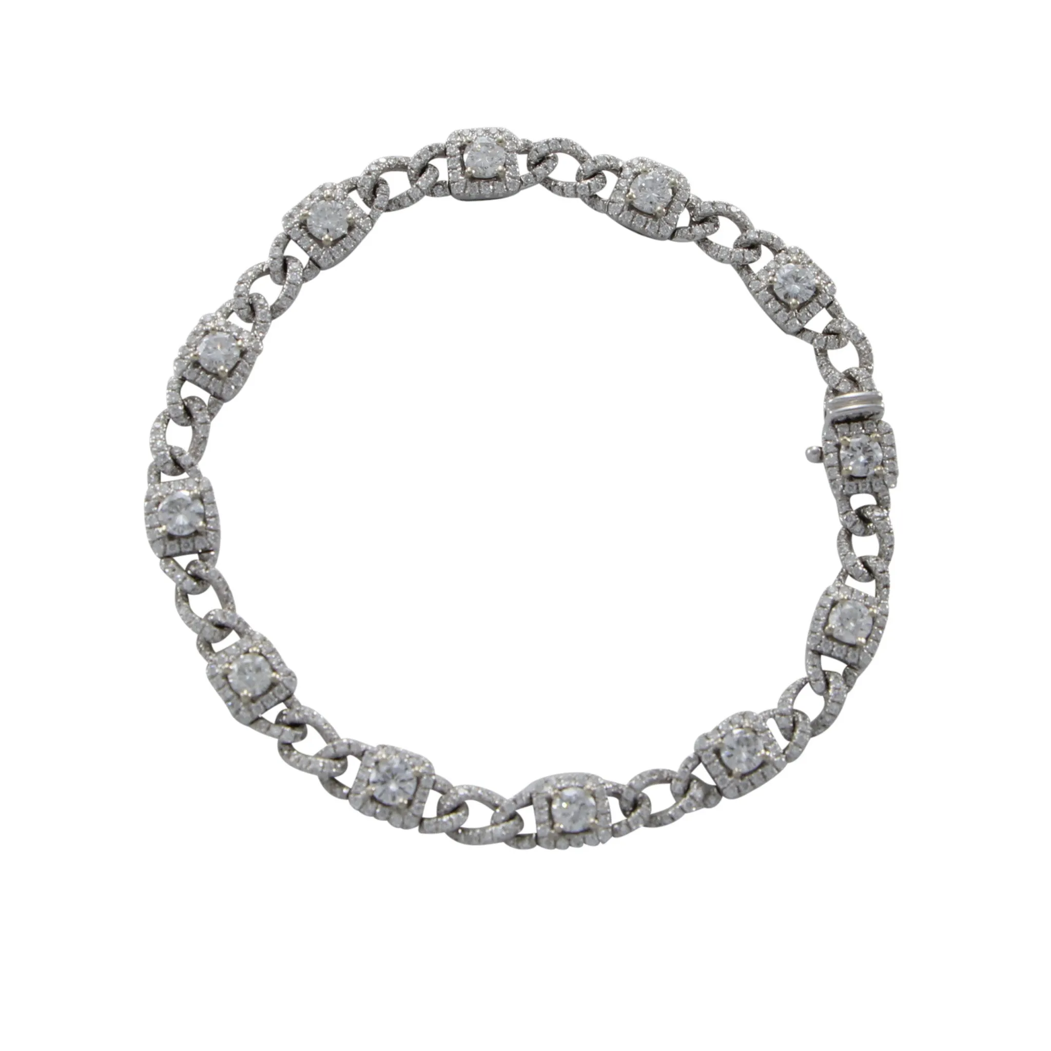 4.23CTW Halo Diamond Pave Bracelet 18k White Gold Twist Cuban Curb Chain Link