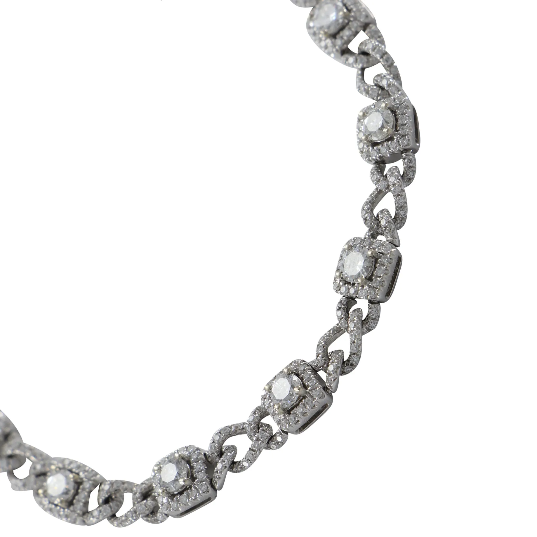 4.23CTW Halo Diamond Pave Bracelet 18k White Gold Twist Cuban Curb Chain Link