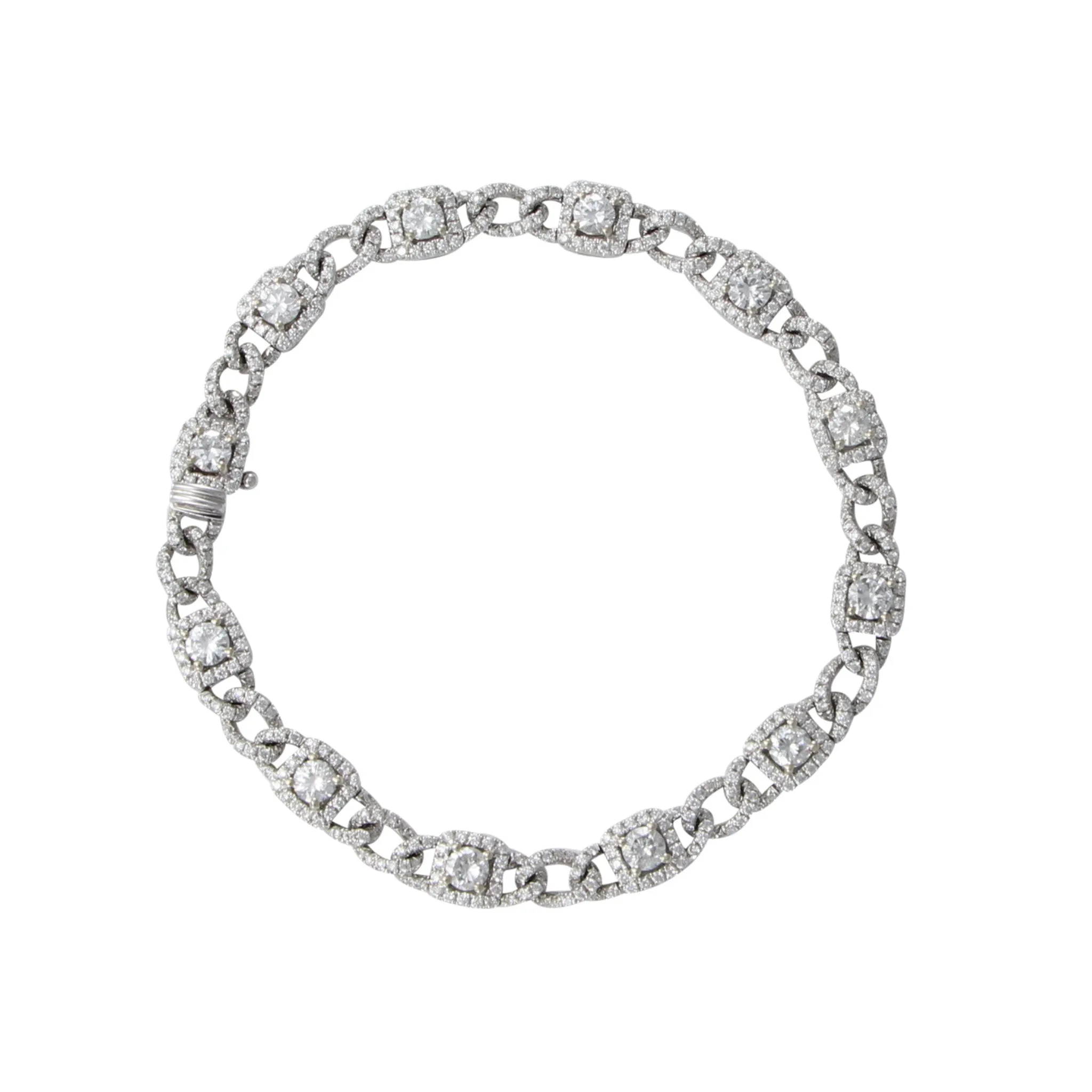 4.23CTW Halo Diamond Pave Bracelet 18k White Gold Twist Cuban Curb Chain Link