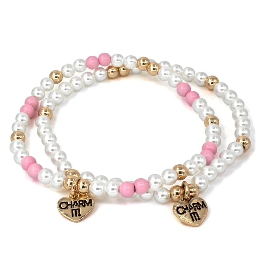 4mm Gold Pearl Stretch Bead Bracelet Set