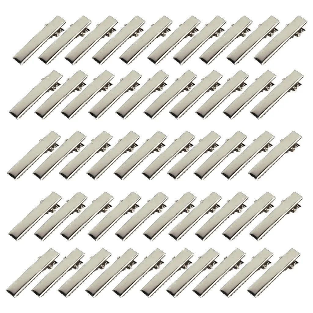 50 Pcs Silver Flat Metal Single Prong Alligator Hair Clips Barrette For Bows DIY Accessories Hairpins