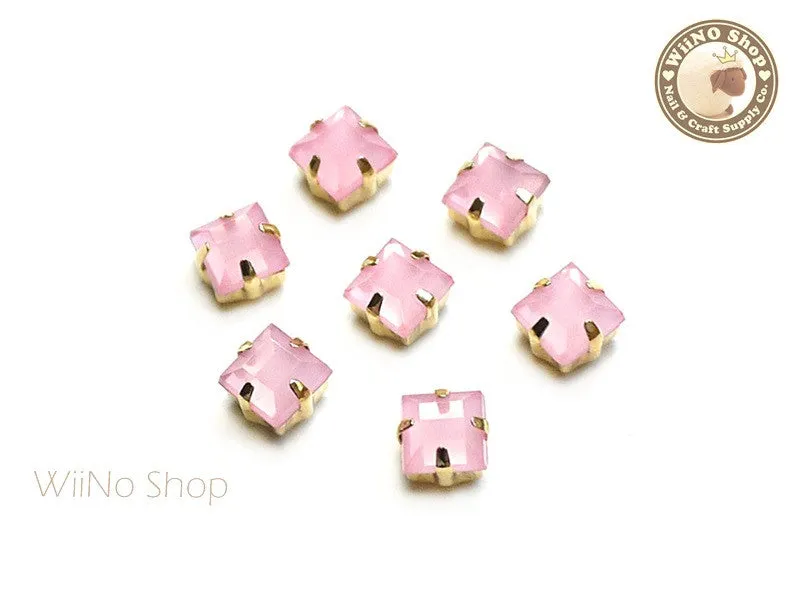 5mm Pink Opal Square Acrylic Rhinestone with Setting - 5 pcs