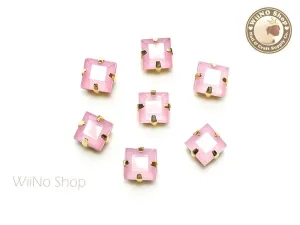 5mm Pink Opal Square Acrylic Rhinestone with Setting - 5 pcs
