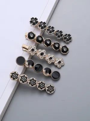 5pcs Black Flower Decor Hair Clip Vintage Style Set for Women Barrette Styling