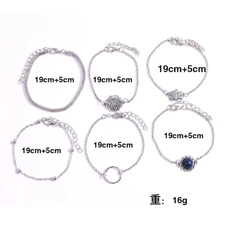 6 pçs Silver Sunflower Six piece Set Bracelet
