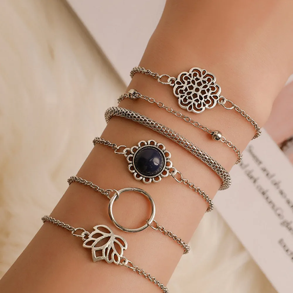 6 pçs Silver Sunflower Six piece Set Bracelet