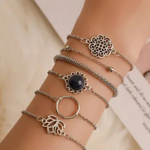 6 pçs Silver Sunflower Six piece Set Bracelet