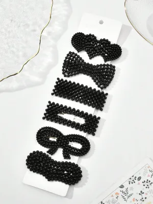 6pcs Black Pearl Hair Clips Set for Women Barrette Styling Hair Accessories