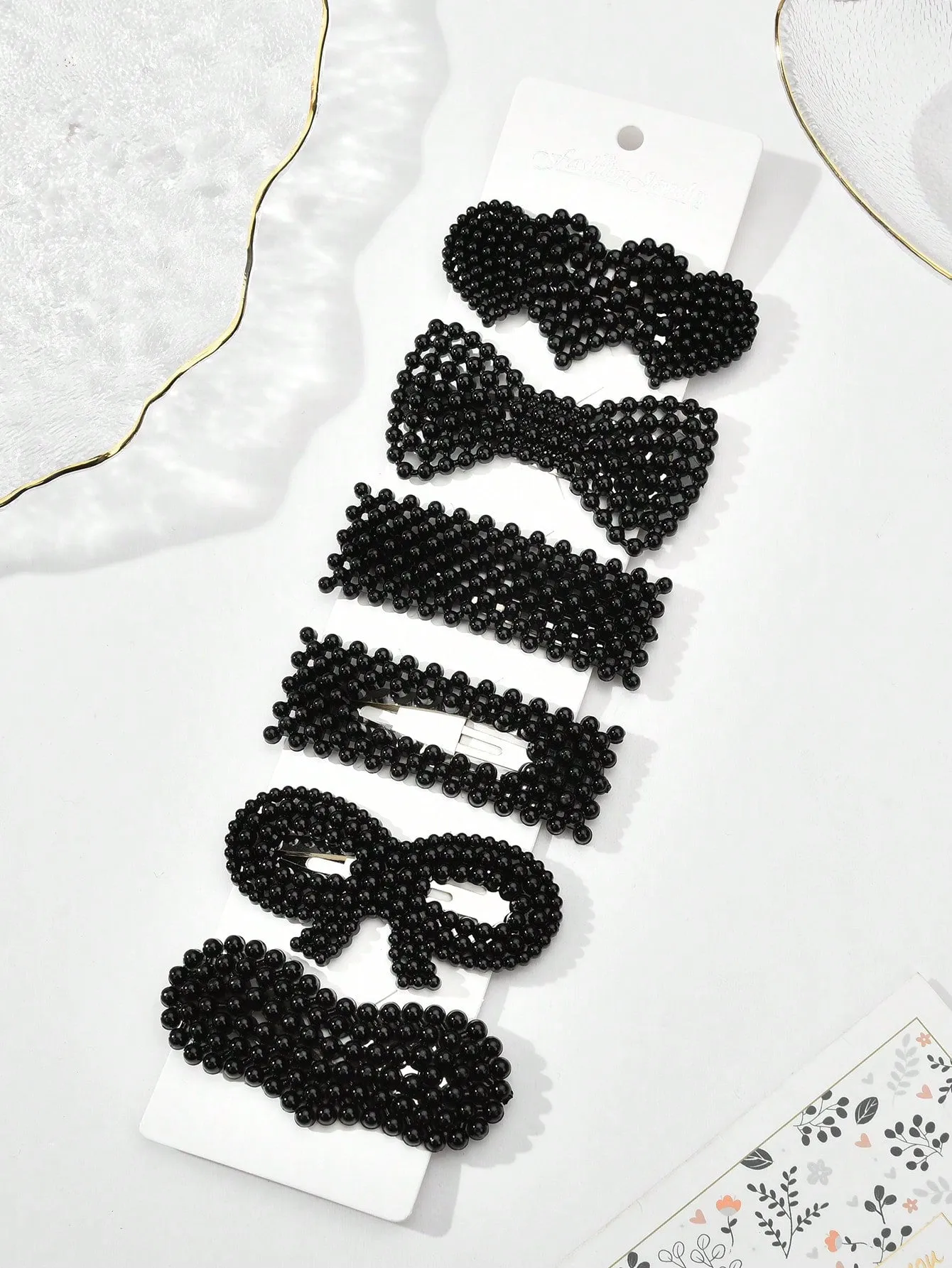 6pcs Black Pearl Hair Clips Set for Women Barrette Styling Hair Accessories