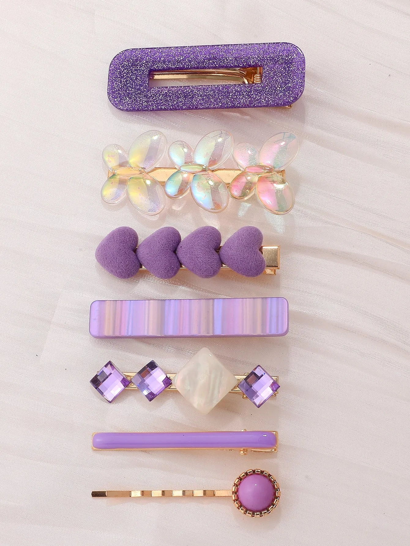 7pcs Heart & Butterfly Decor Purple Hair Clip For for Women Barrette Styling